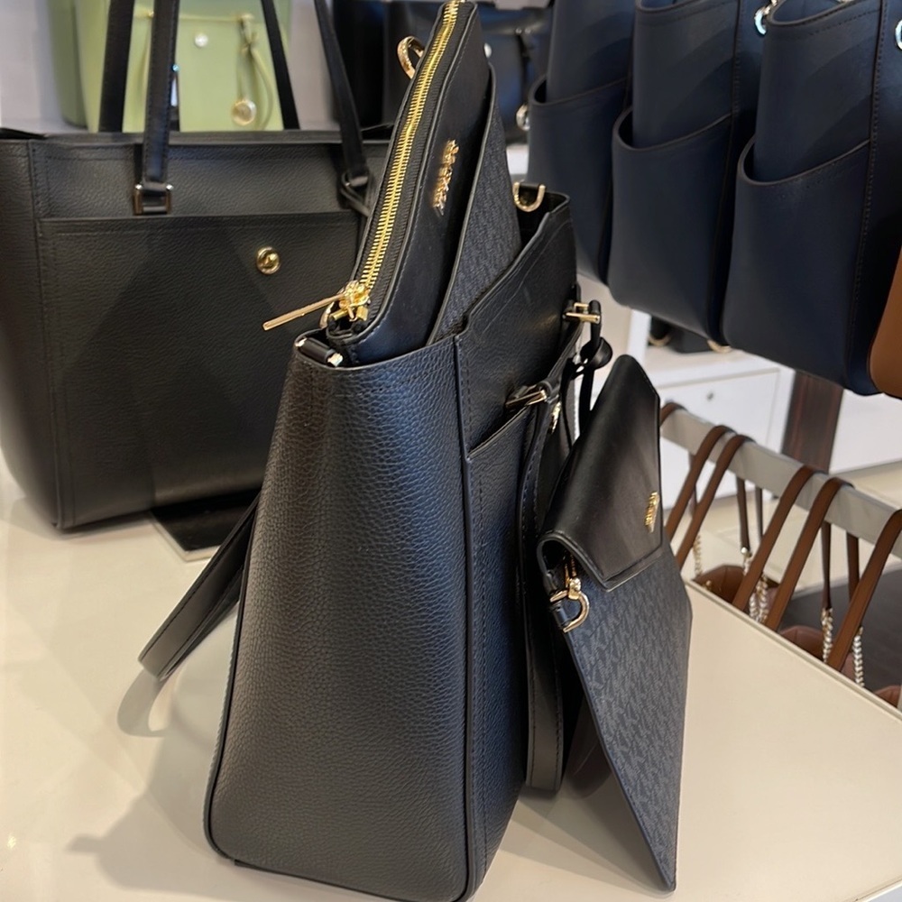 MICHAEL Maisie Large Pebbled Leather 3-in-1 Tote Bag BLACK / BLACK MULTI COLOR - Picture 11 of 16